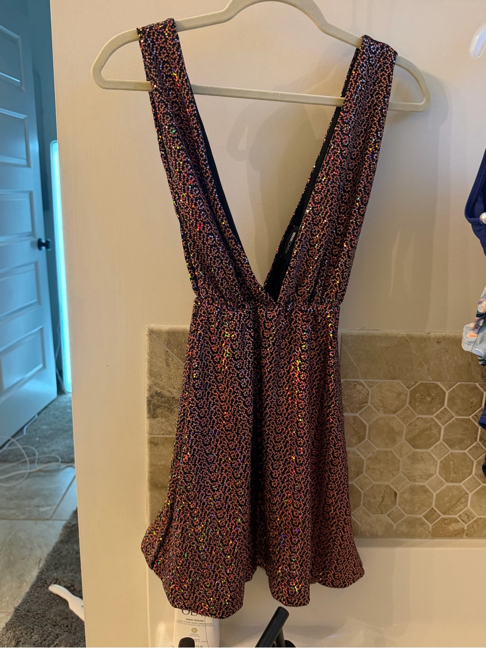 Fashion Nova Deep V Sequin Mini Dress in Pink